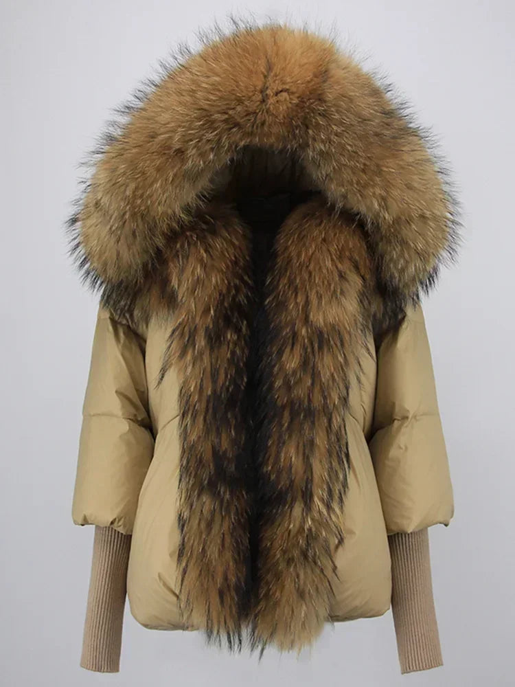 OFTBUY 2023 Real Fox Fur Collar Hooded Winter Jacket Women Natural Thick Warm Loose Oversize Duck Down Coat Streetwear Outerwear