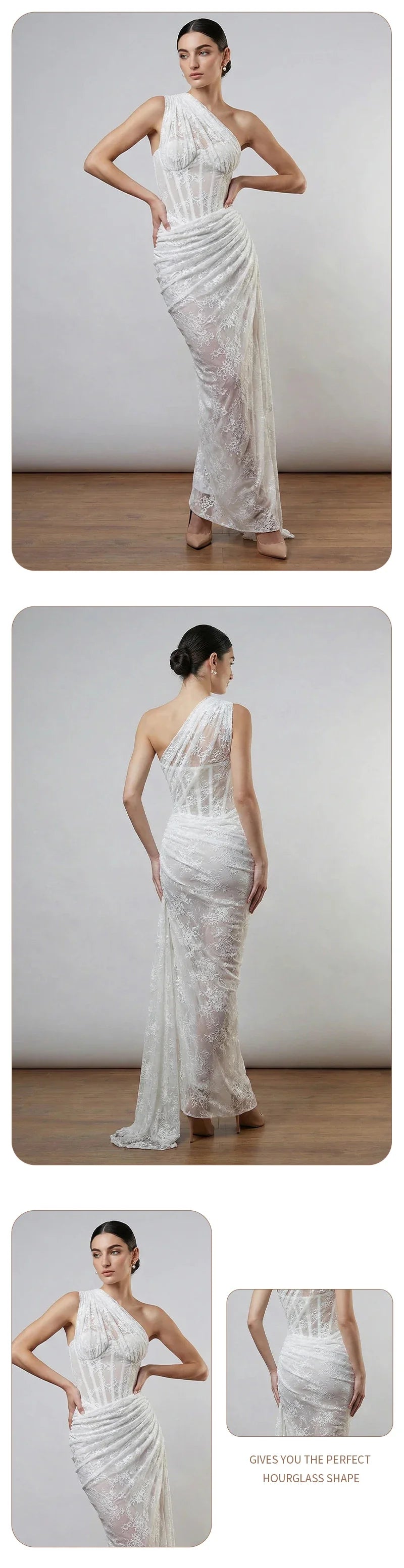 VC 2026 Yellow One Shoulder Corset Lace Maxi Dress For Women Side Ruched High Slit Wedding Guest Bridesmaid Formal Dress