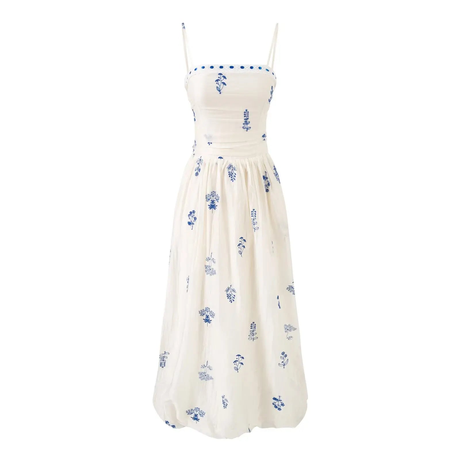 YENKYE Floral Embroidery Sexy Fit And Flare Sling Dresses Women Elegant Holiday Party Summer Dresses Beautiful Girl Midi Robe