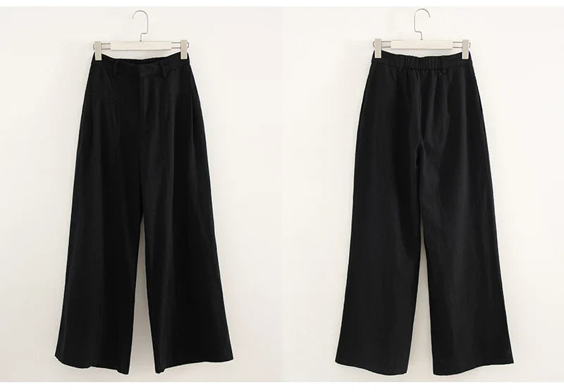 White Cotton Linen Pants Women Wide Leg Formal Trousers Summer Straight Leg Suit Pants High Waist Ladies Formal Pants Loose