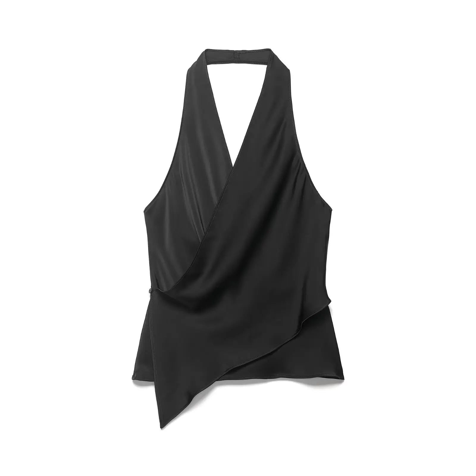 4 colors Sexy Ruched Cross Front Satin Halter Tank Top Women One Button Side Asymmetric Camisole Camis Crop Tee Brown Lavender