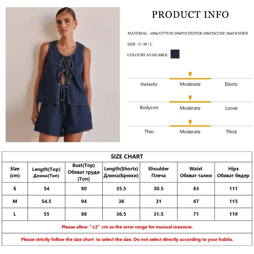 Clacive Summer Loose Blue Denim 2 Piece Sets Women Outfit 2025 Fashion Sleeveless Tank Top With High Waist Shorts Set Streetwear