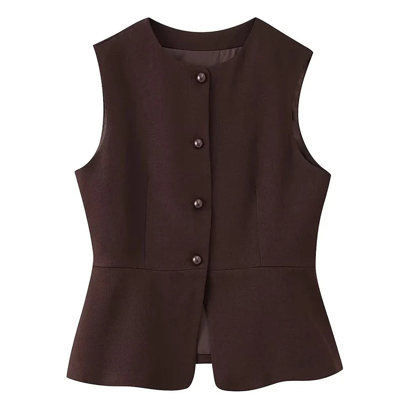 YENKYE 2025 White Sleeveless Vest For Women Front Button O Neck Office Elegant Waistcoat Fashion Lady Tops New