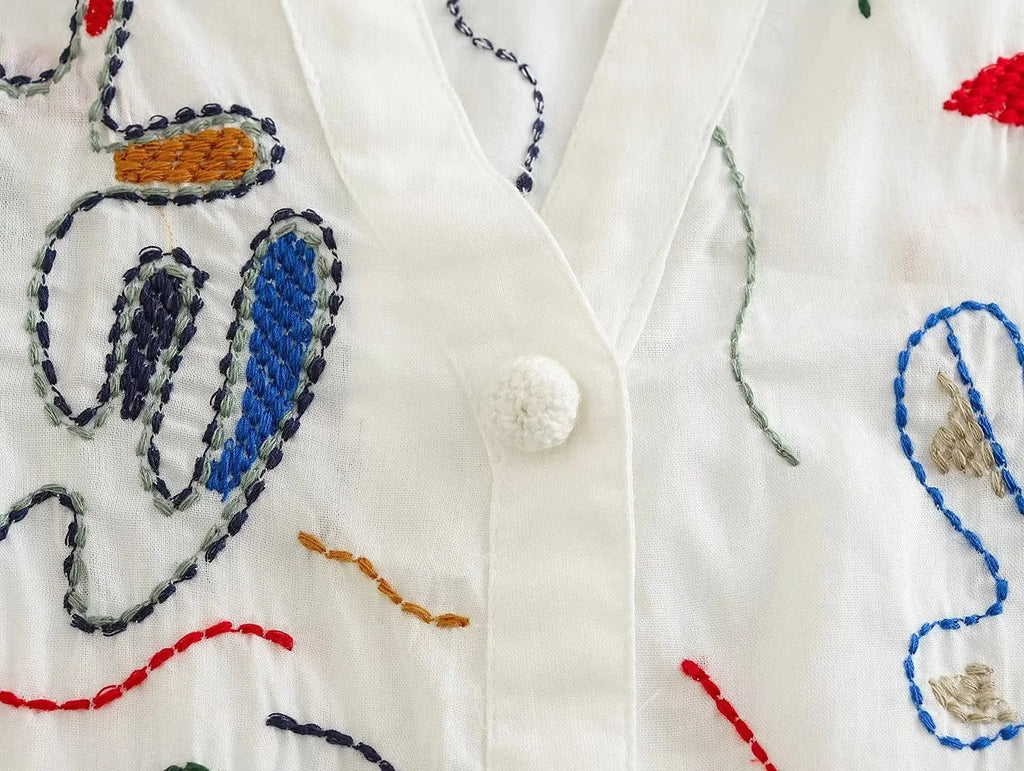 Foridol Marine Organism Embroidery Batwing Sleeve Summer Spring Maxi Skirt Set Cotton White Tassle Dress Set Outfits Button Suit