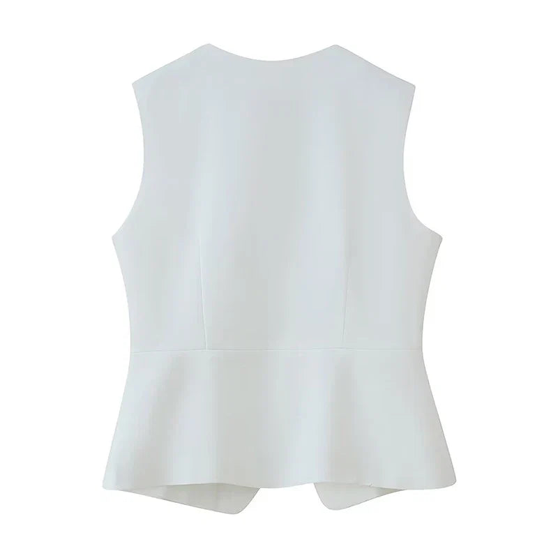 YENKYE 2025 White Sleeveless Vest For Women Front Button O Neck Office Elegant Waistcoat Fashion Lady Tops New