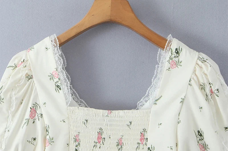 2024 Women Summer Vintage Floral Print Bow Tied Cropped Tank Tops Fashion V-Neck Short Sleeve Female Casual Chic Tops Vestidos