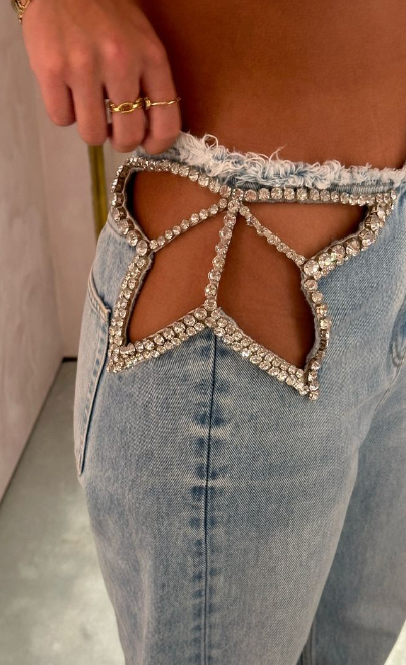 HANA EMBELLISHED WIDE LEG JEANS