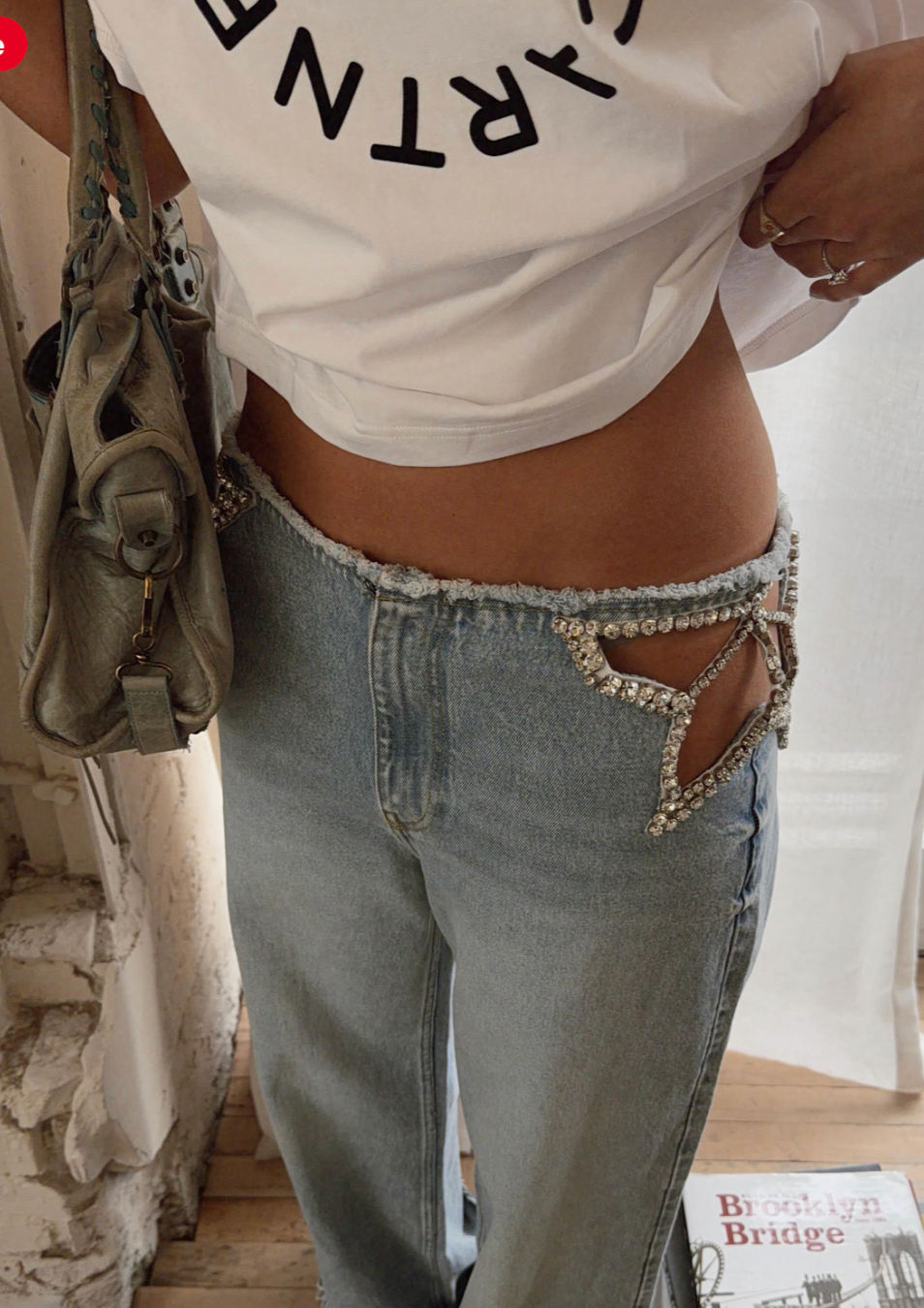 HANA EMBELLISHED WIDE LEG JEANS