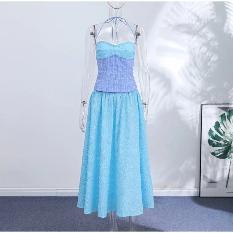 Sexy Sequins Cropped Top Long Skirt Sets Women Sleeveless Backless Lace Up Tank Slim Skirts 2026 Summer Beach Vacation Outfits