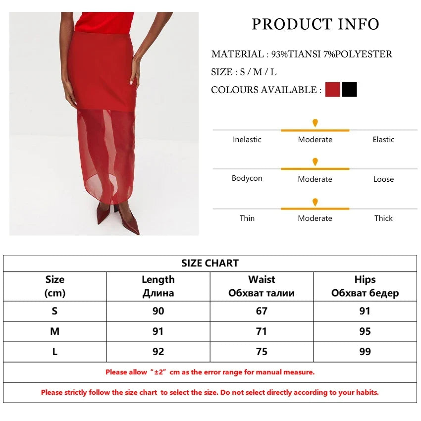 Clacive Fashion Loose Balck Women Skirt Casual High Waist Ankle Length Skirts Elegant Classic Mesh Spliced Skirt Female Clothing
