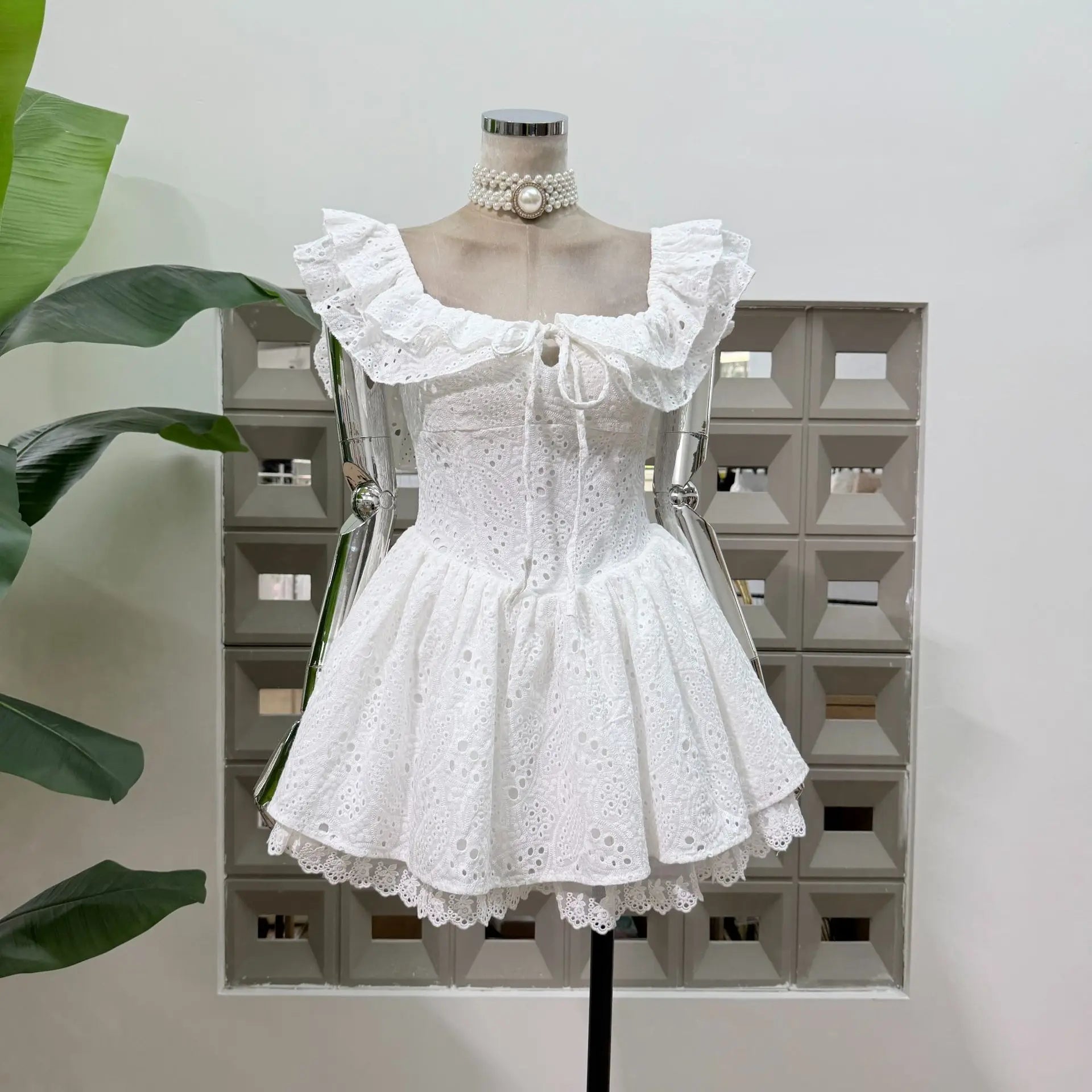 New Dresses For Women Eyelet Embroidery Corset Dress Ruffle Off Shoulder Tie Waist Summer Party Gowns Outfit With Shorts Vestido
