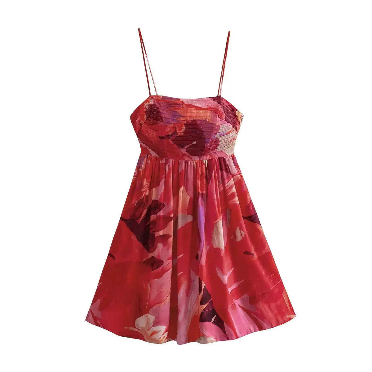2023 Holiday Tie-dye Flower Print Slash Collar Ruched Chest Mini Sling Dress Sexy Low Back Backless Robe BOHO Summer Vestido