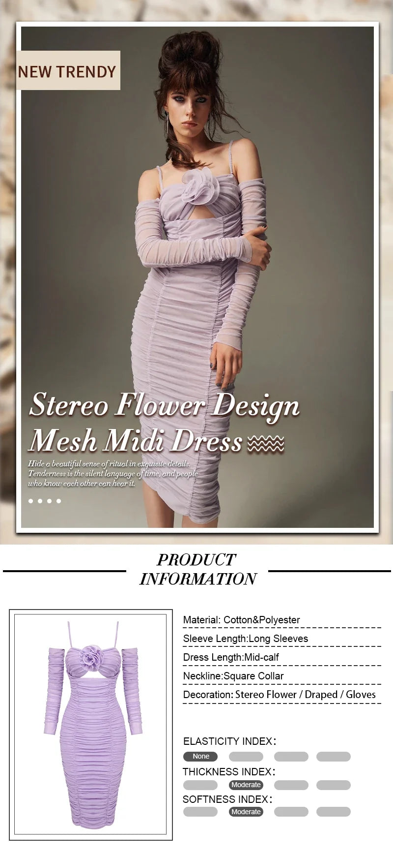 MESH DRAPED MIDI DRESS