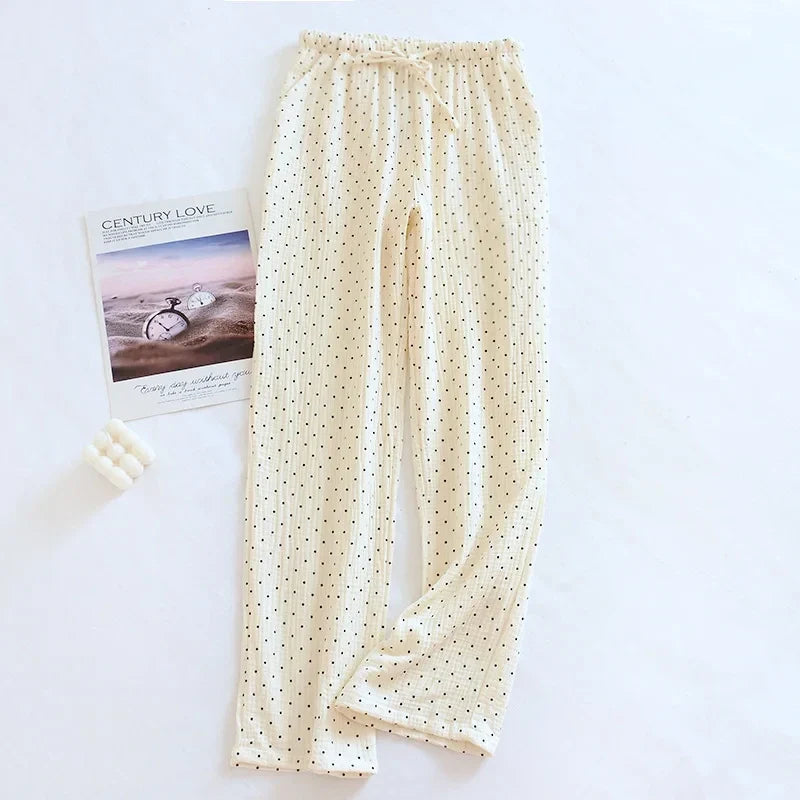 100% Cotton Gauze Women Pajamas Polka Dot Print Sleepwear 2025 Spring Female 2 Piece Set Nightwear Lady Pyjamas Loungewear