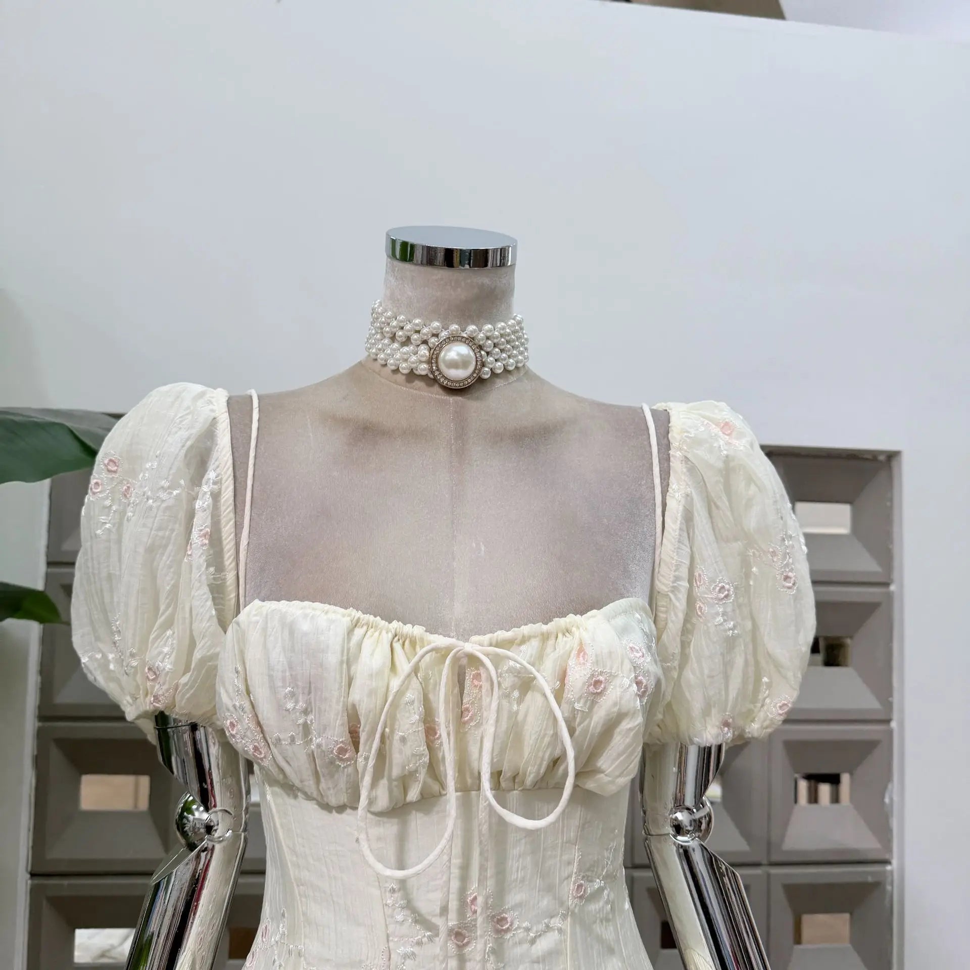 Summer Puff Sleeve Square Neck Corset Mini Dress Floral Embroidery A Line Sexy Party Homecoming Cocktail Women Casual Dresses