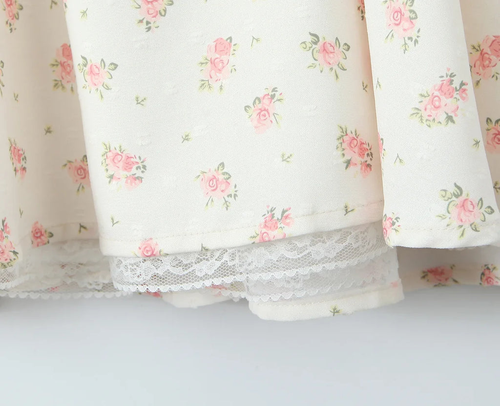 YENKYE Elegant Women Lace Patchwork Floral Print Sling Mini Dress Sleeveless Low Waist A-line Holiday Party Dresses Summer Robe
