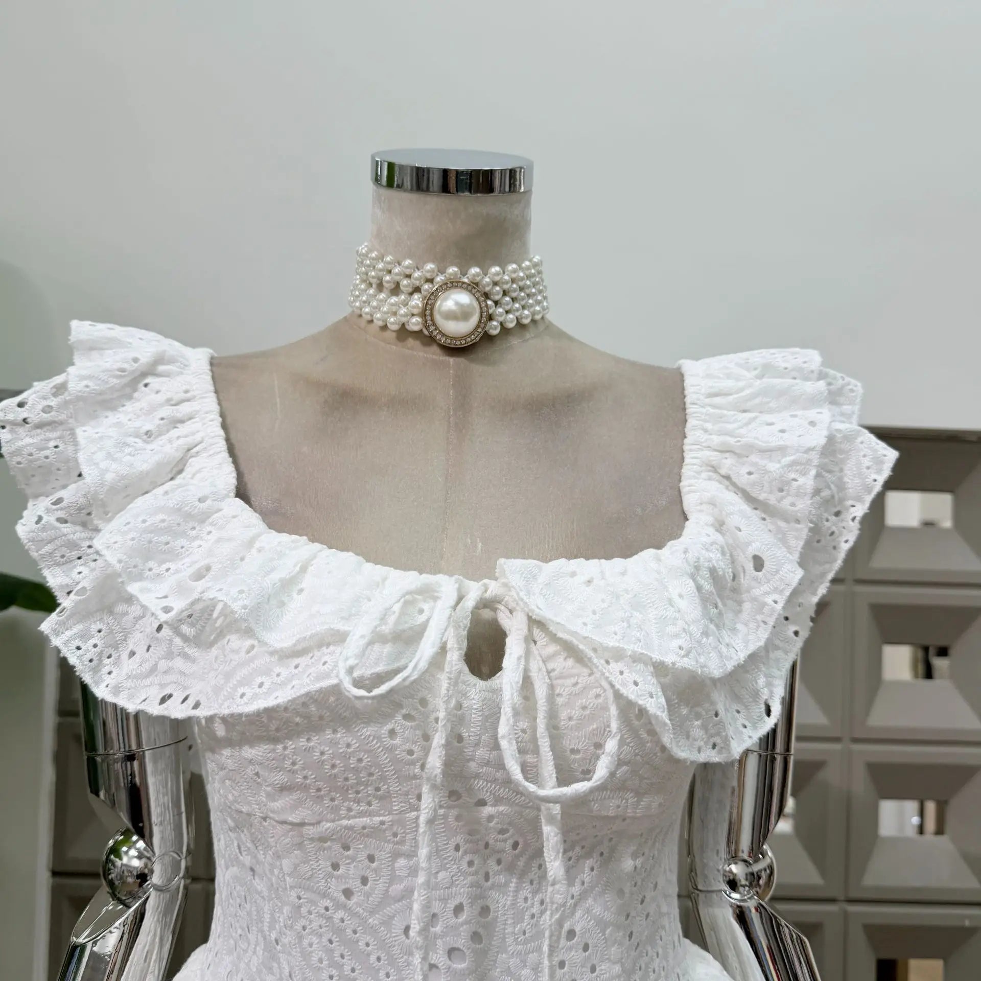 New Dresses For Women Eyelet Embroidery Corset Dress Ruffle Off Shoulder Tie Waist Summer Party Gowns Outfit With Shorts Vestido