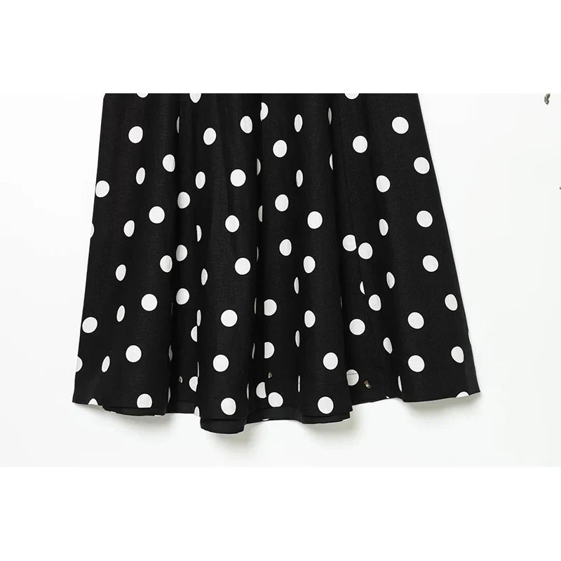 YENKYE 2026 Summer Polka Dot Maxi Dress Women Bandage Back Spaghetti Strap A Line Backless Sundress For Beach Vacation