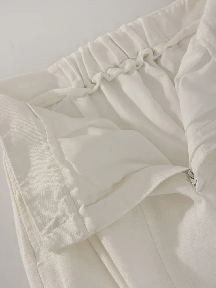White Cotton Linen Pants Women Wide Leg Formal Trousers Summer Straight Leg Suit Pants High Waist Ladies Formal Pants Loose