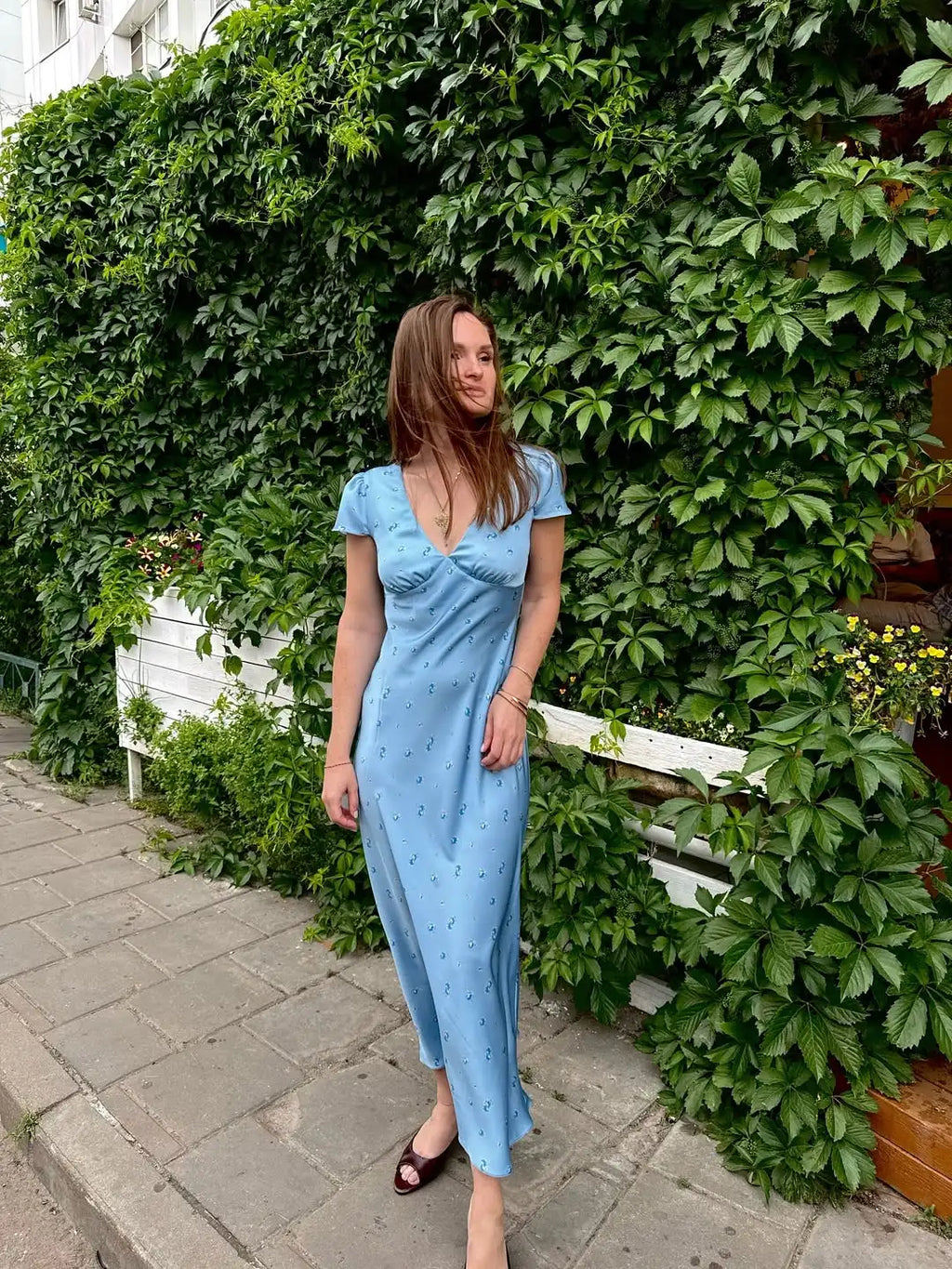 Tuularose Floral Print Long Dress Women's Sexy V Neck Short Sleeve High Waist Dress Female Fashion Casual Vacation Slim Dresses
