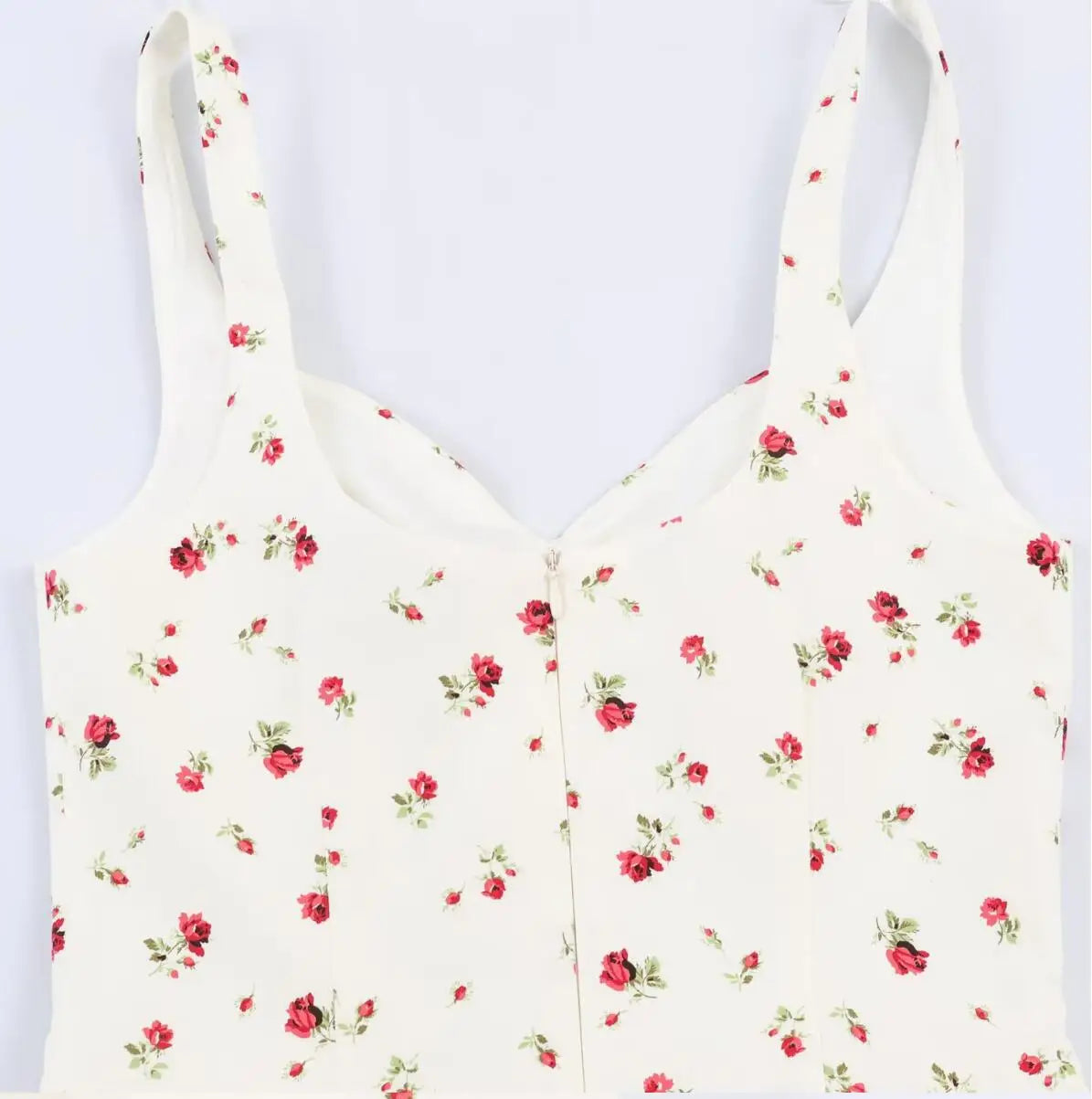 Sexy Beige With Red Floral Print V Collar Sling Mini Dress Women Backless Low Waist Ruched Swing Dresses Femme Vestidos Robe