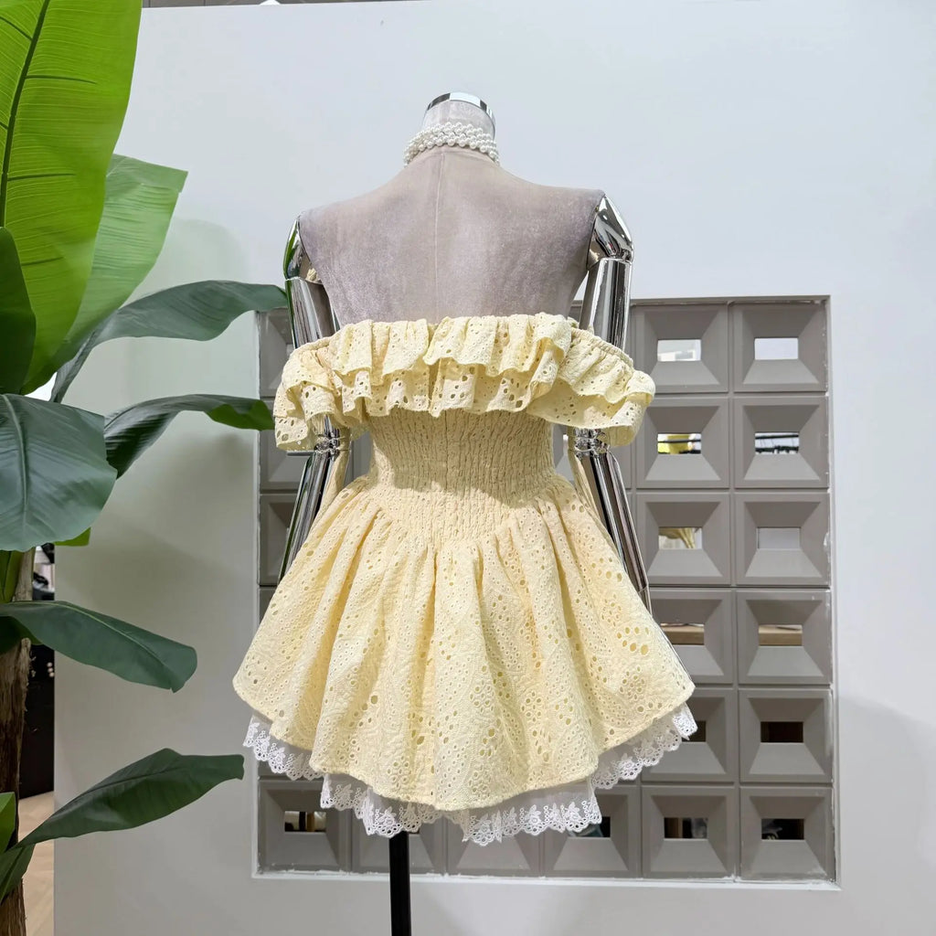 New Dresses For Women Eyelet Embroidery Corset Dress Ruffle Off Shoulder Tie Waist Summer Party Gowns Outfit With Shorts Vestido
