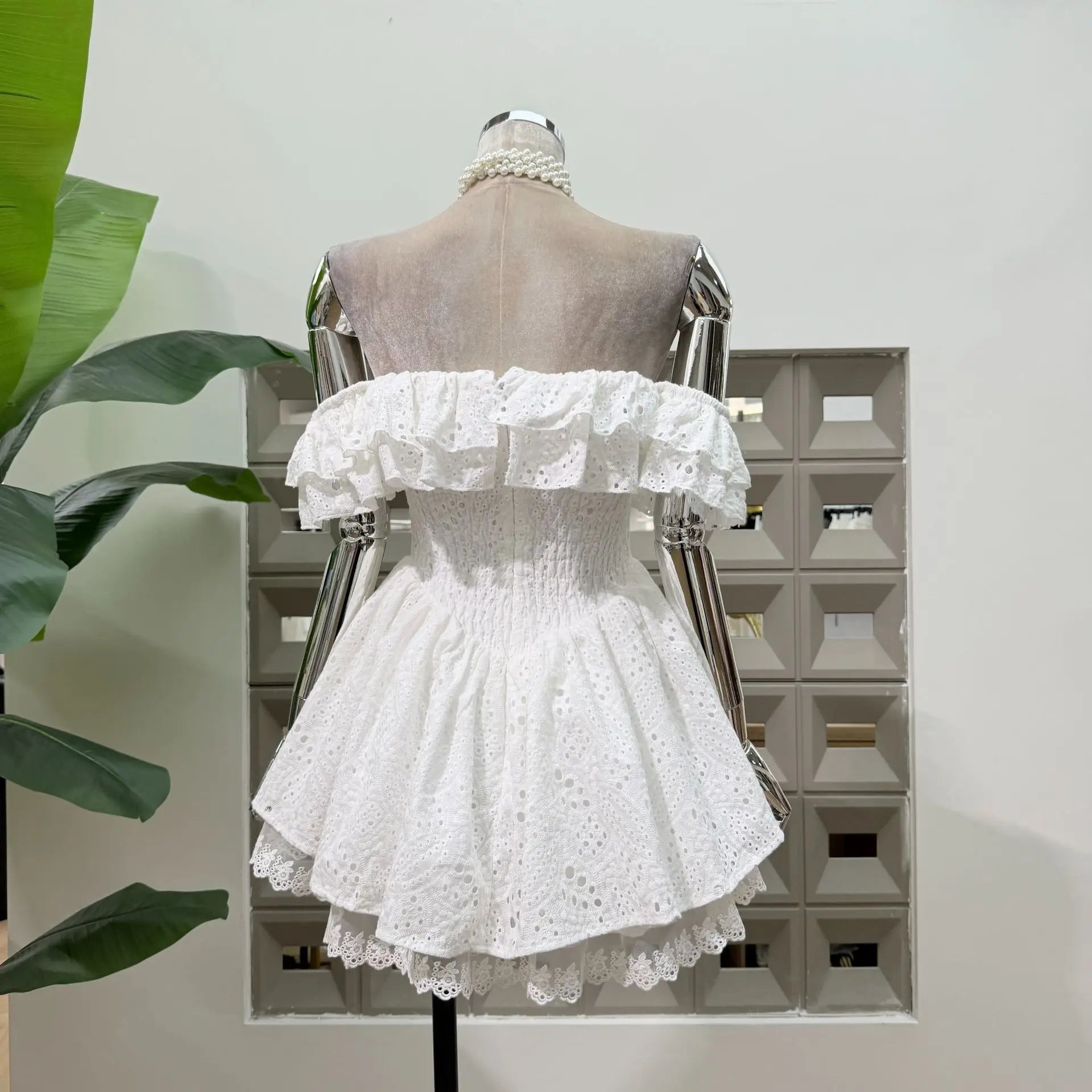 New Dresses For Women Eyelet Embroidery Corset Dress Ruffle Off Shoulder Tie Waist Summer Party Gowns Outfit With Shorts Vestido