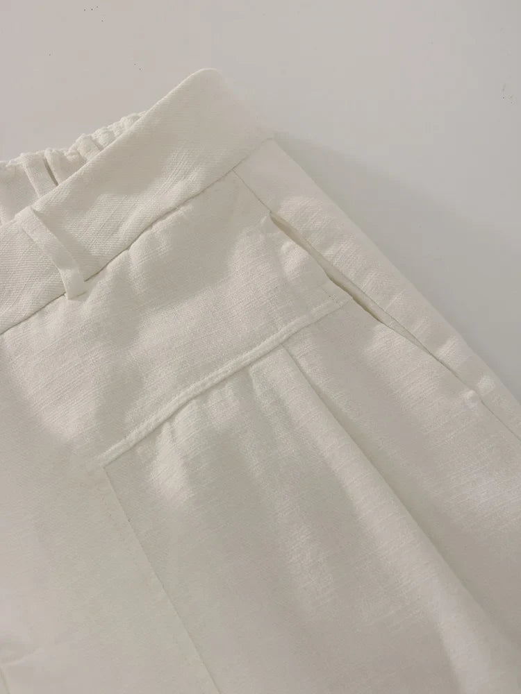 White Cotton Linen Pants Women Wide Leg Formal Trousers Summer Straight Leg Suit Pants High Waist Ladies Formal Pants Loose