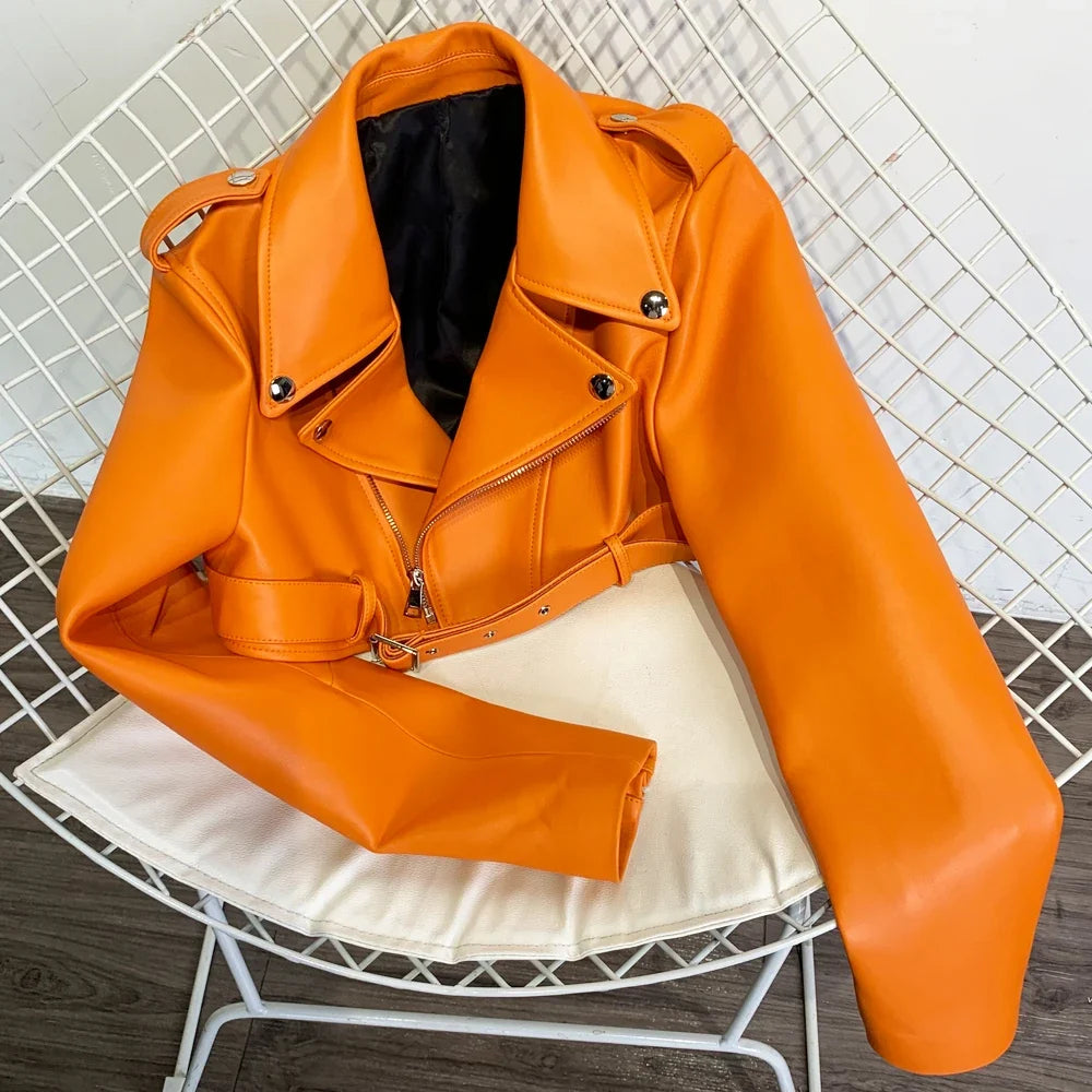 Silver Shinny Leather Jacket Ladies Real Sheepskin Jacket Women Lambskin Cloth Short 21002