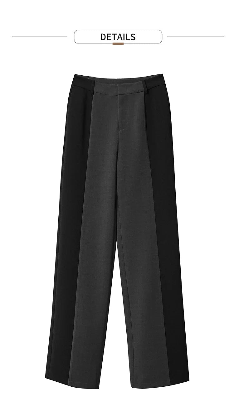 AMII 2025 New Arrival Elegant Office Lady Pants Minimalist Easy-care Anti-wrinkle Casual Simple Color Blocking Trouser 12543101