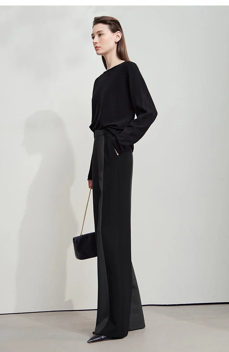 AMII 2025 New Arrival Elegant Office Lady Pants Minimalist Easy-care Anti-wrinkle Casual Simple Color Blocking Trouser 12543101
