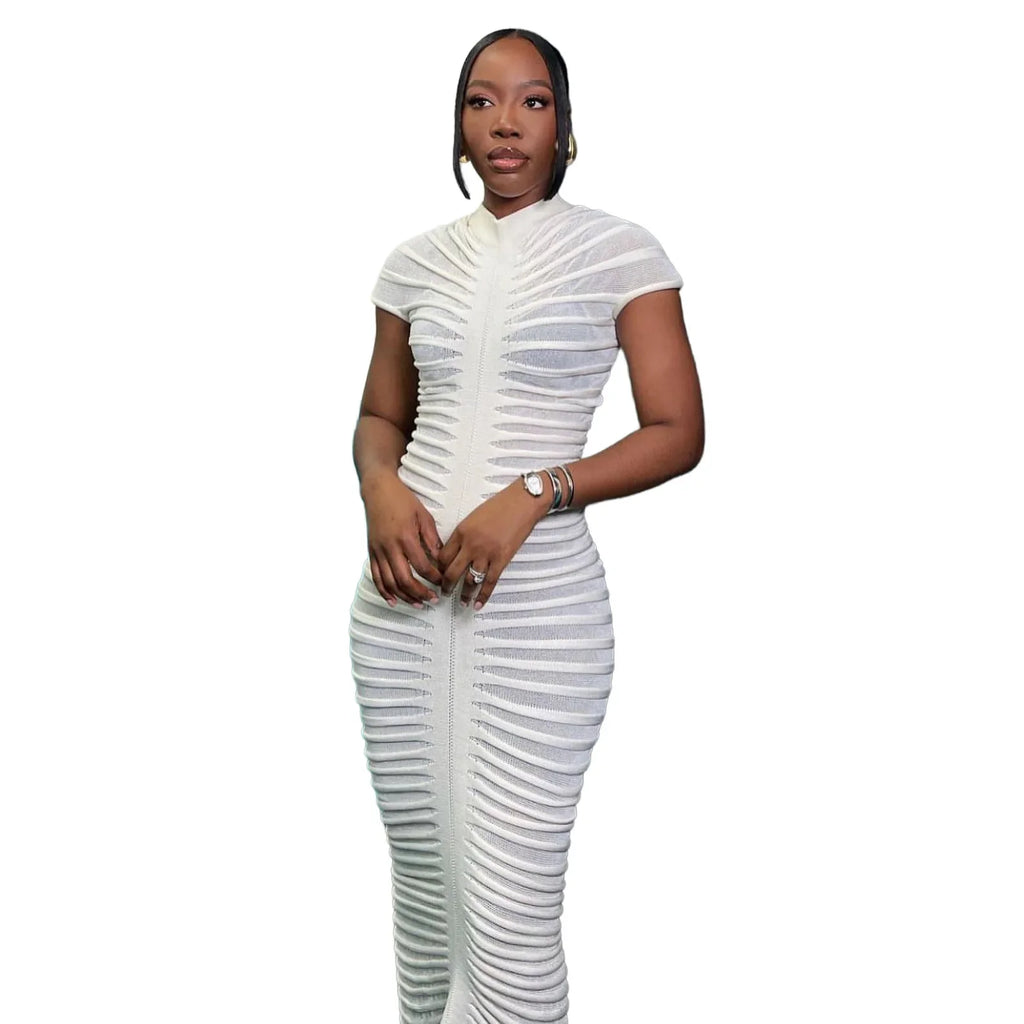 Sexy Bodycon Long Dress Women 2025 Summer Slim Fashion Short Sleeve Bandage Maxi Party Dresses Woman Skirt Elegant Vestidos