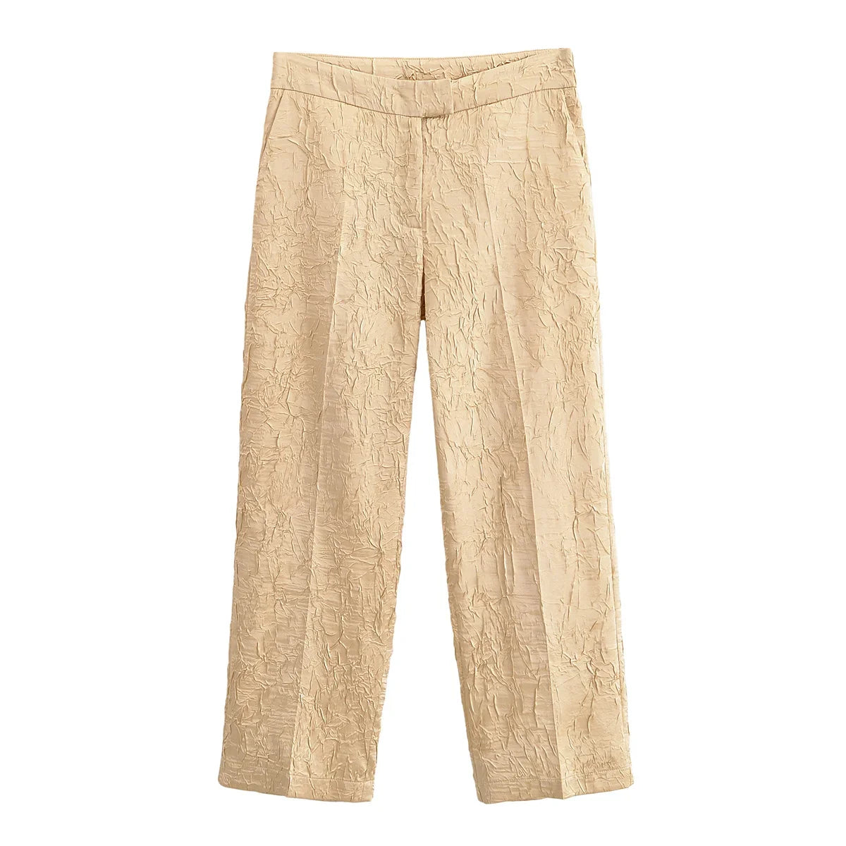 YENKYE New 2025 Women Mid-rise Wrinkled Satin Pants Female Fashion Straight Trousers pantalones de mujer
