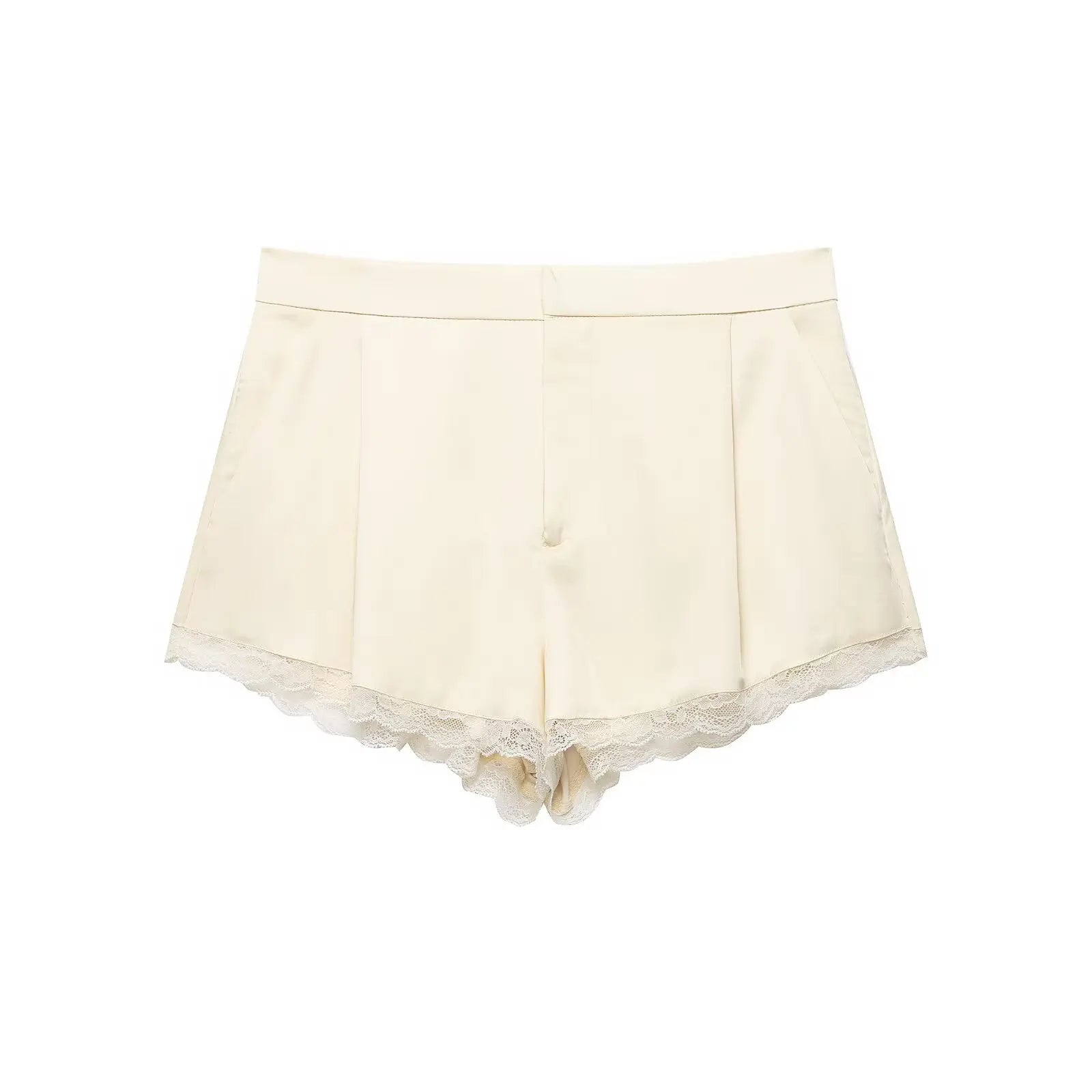 YENKYE Trendy Satin Lace Trim Shorts for Women 2026 High Waist Loose Fit Summer Shorts Fashion Bottoms