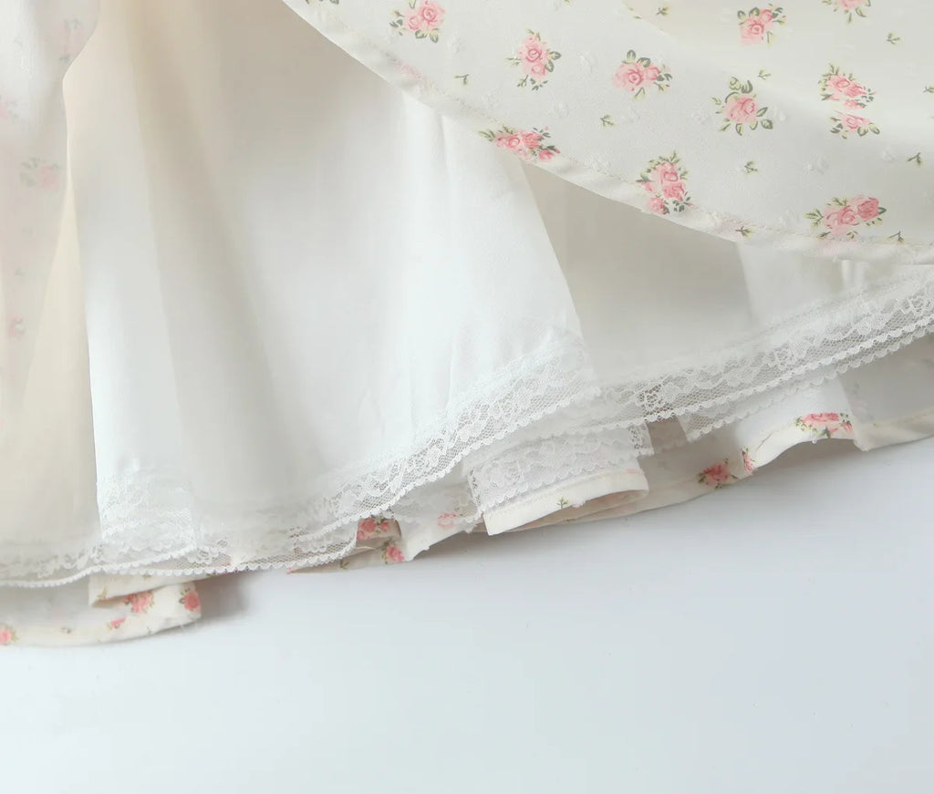 YENKYE Elegant Women Lace Patchwork Floral Print Sling Mini Dress Sleeveless Low Waist A-line Holiday Party Dresses Summer Robe