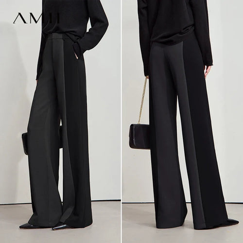 AMII 2025 New Arrival Elegant Office Lady Pants Minimalist Easy-care Anti-wrinkle Casual Simple Color Blocking Trouser 12543101