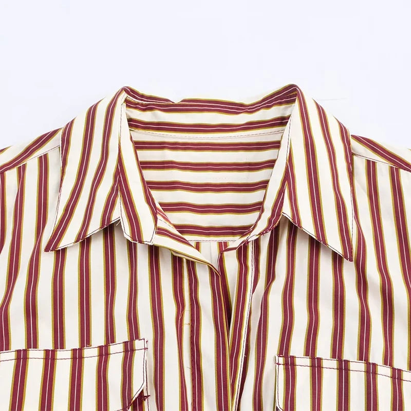 YENKYE  Front Button Striped Shirt Dress For Women Long Sleeve  With Belt A-line Midi Autumn Dresses Office Casual Vestidos