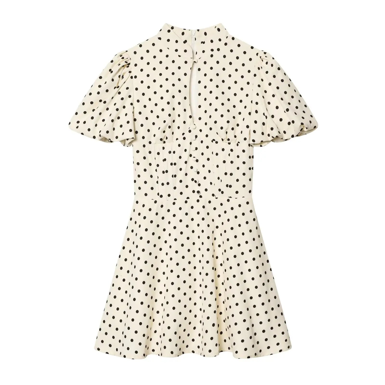 YENKYE European And American French Puff Sleeve Polka Dot Mini Dress Women A-line Slim Summer Elegant Vintage Dresses Daily Wear