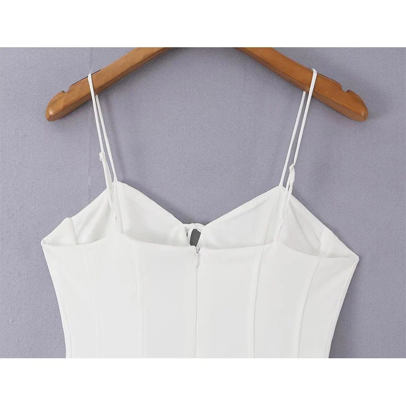 YENKYE 2026 Summer White Corset Mini Dress Women Spaghetti Strap A Line Sundress Sexy Party Dresses