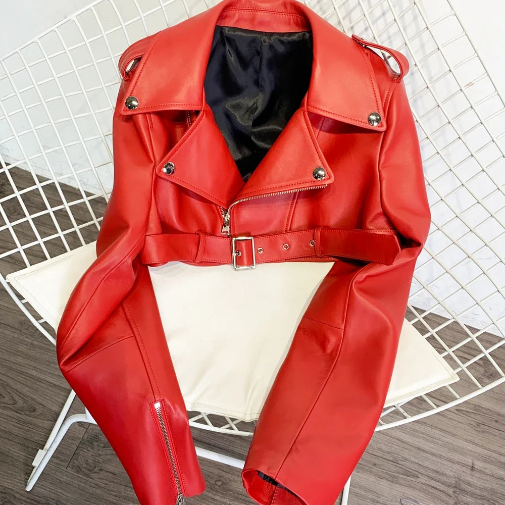 Silver Shinny Leather Jacket Ladies Real Sheepskin Jacket Women Lambskin Cloth Short 21002
