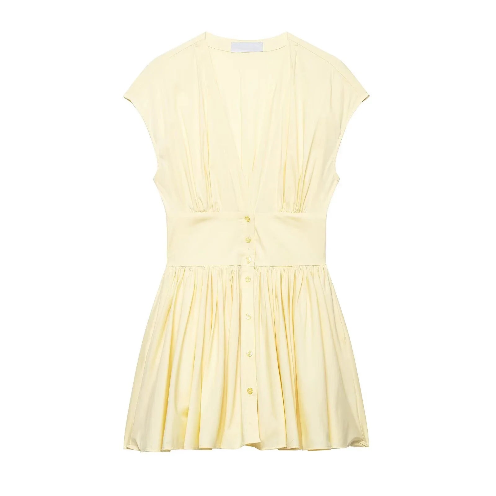YENKYE New 2026 Women Short Sleeve Deep V Neck Pleated  A-line Mini Dress Casual Summer Vestidos