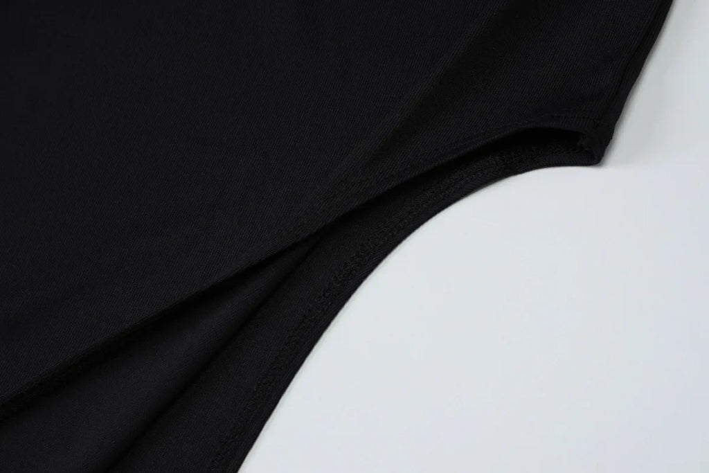 Cryptographic Round Neck Short Sleeve Sexy Bodycon Long Dress Summer Outfits for Women Casual Split Black Dresses Solid Clothes