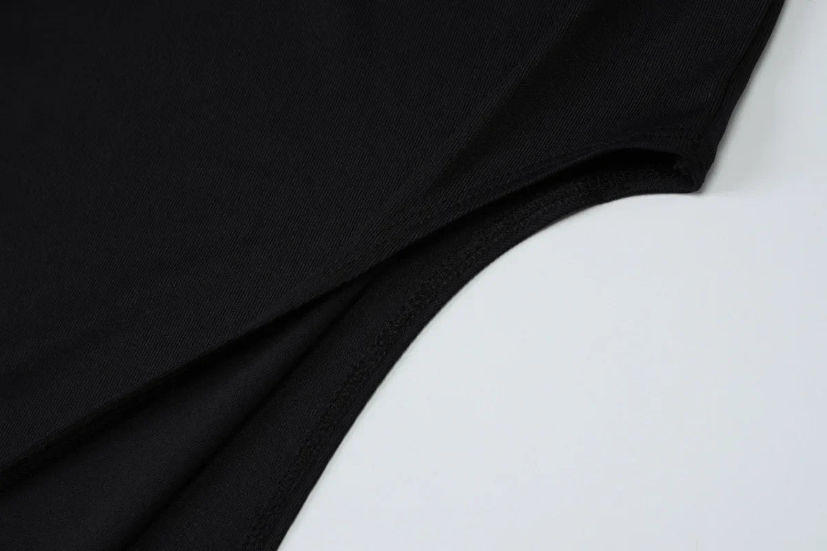 Cryptographic Round Neck Short Sleeve Sexy Bodycon Long Dress Summer Outfits for Women Casual Split Black Dresses Solid Clothes