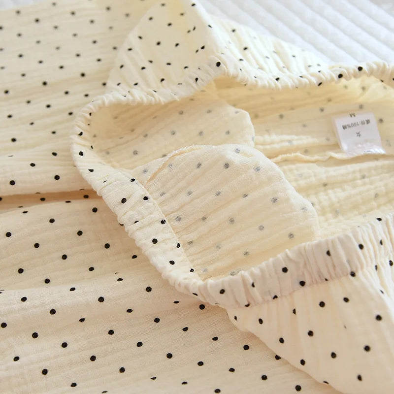 100% Cotton Gauze Women Pajamas Polka Dot Print Sleepwear 2025 Spring Female 2 Piece Set Nightwear Lady Pyjamas Loungewear