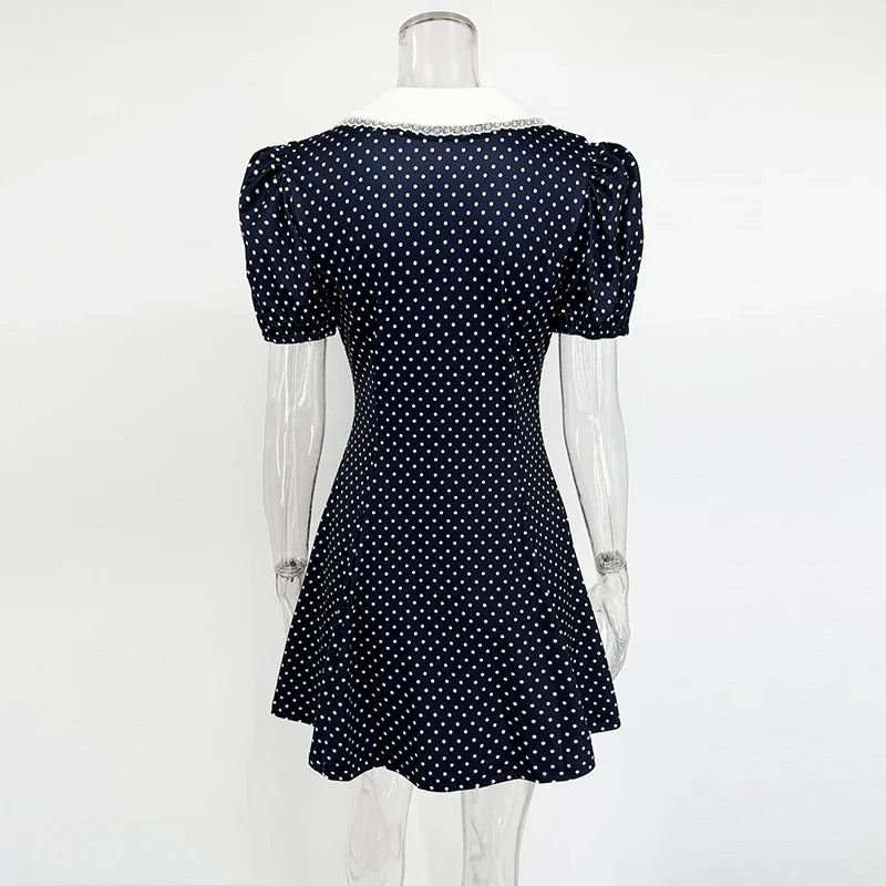 Tornova Flower Print Puff Sleeve Dress Women's Lapel Sexy Slim Mini French Dress Elegant Contrast Party Dress Female Fashion