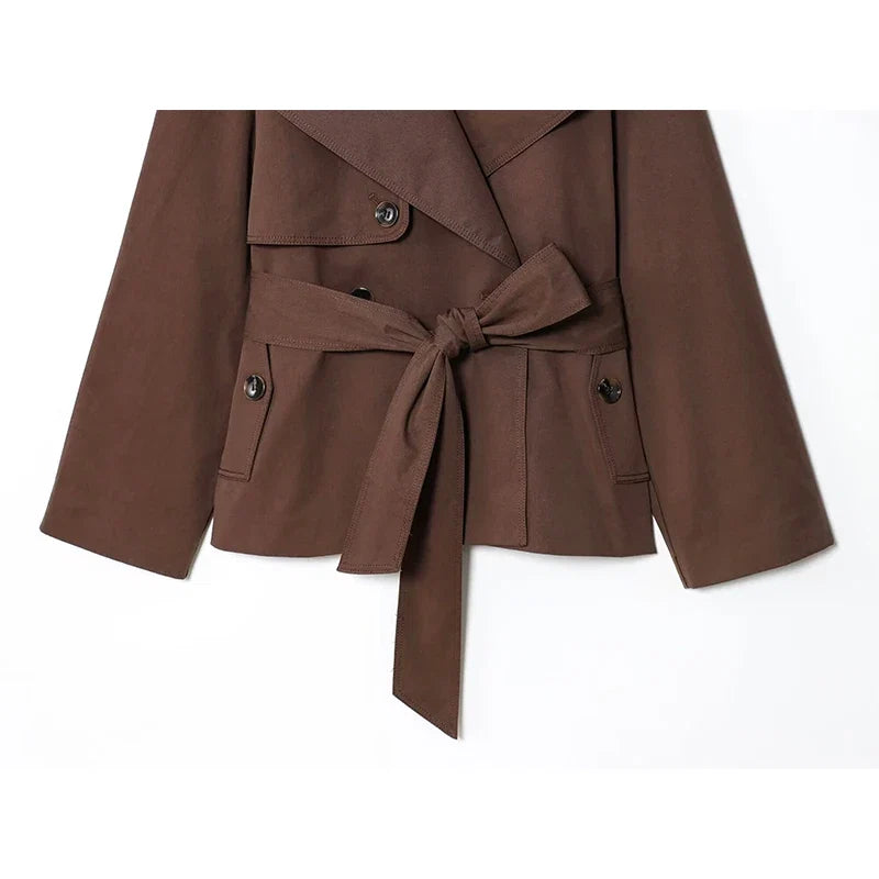 YENKYE 2025 Women's Short Windbreaker Long Sleeve Lapel Collar With Belt Elegant Trench Coat Autumn Winter New Outerwear