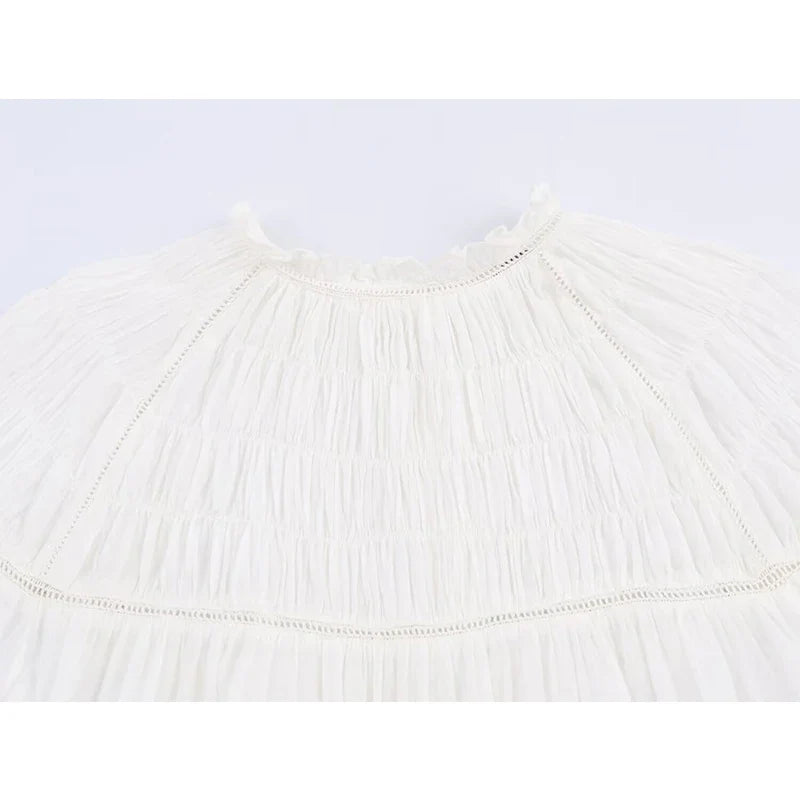 YENKYE Romantic Honeycomb Smocked White Blouse Women Lantern Sleeve Round Neck Casual Spring 2026 Tops