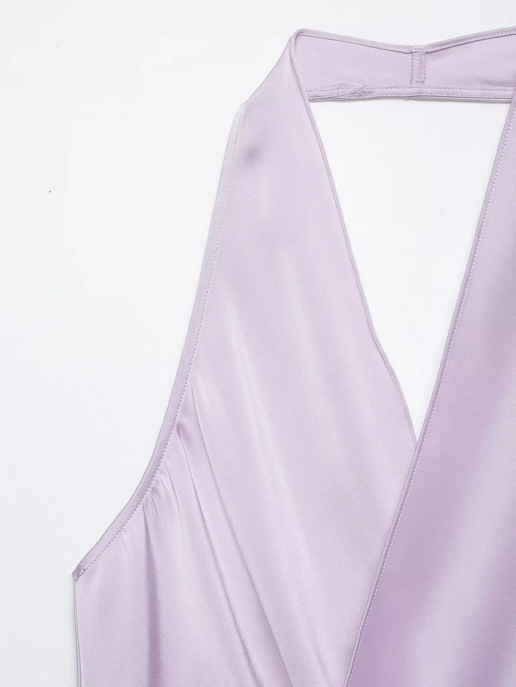 4 colors Sexy Ruched Cross Front Satin Halter Tank Top Women One Button Side Asymmetric Camisole Camis Crop Tee Brown Lavender