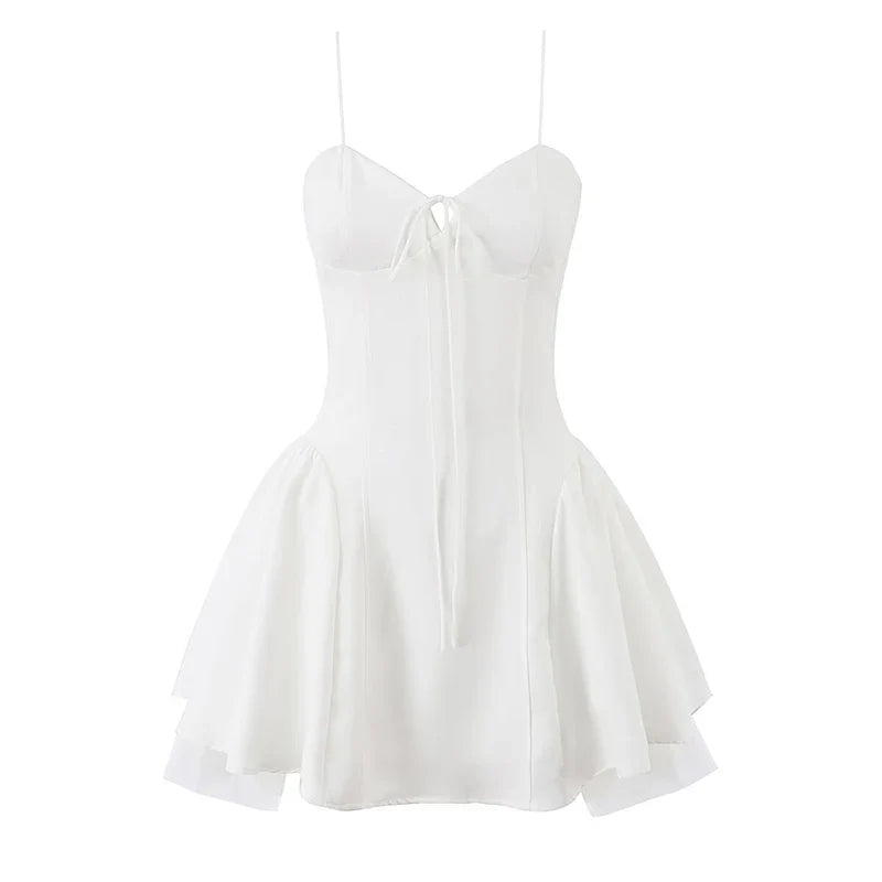 YENKYE 2026 Summer White Corset Mini Dress Women Spaghetti Strap A Line Sundress Sexy Party Dresses