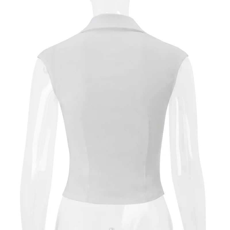 Cryptographic Fashion Sexy Twisted Front V Neck Tops Women Summer Outfits White Cropped Top Slim T-shirts Streetwear Clothes
